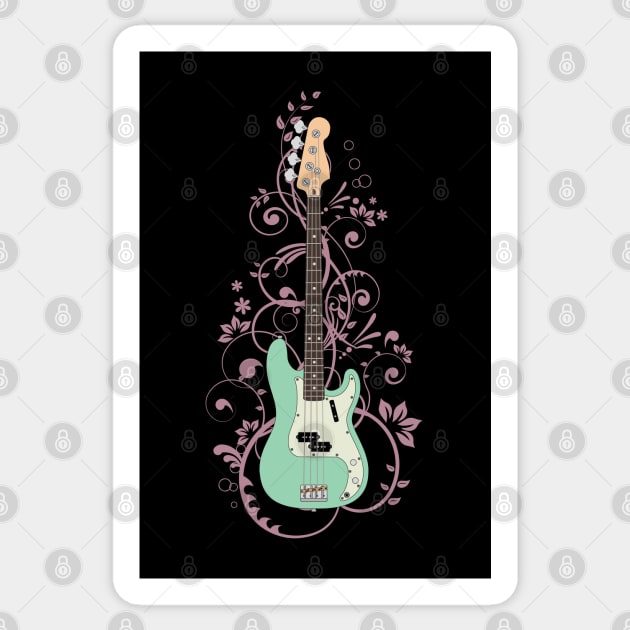 Surf Green P-Style Bass Guitar Flowering Vines Sticker by nightsworthy